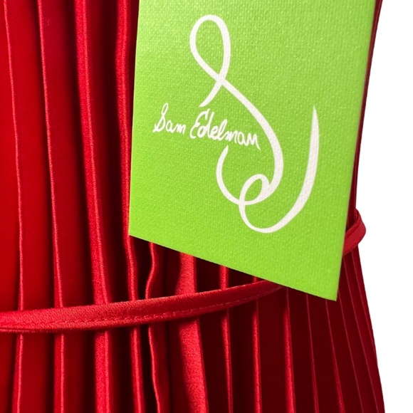 NWT Sam Edelman Pleated Red Dress With Tie At Waist (S) - Picture 8 of 9